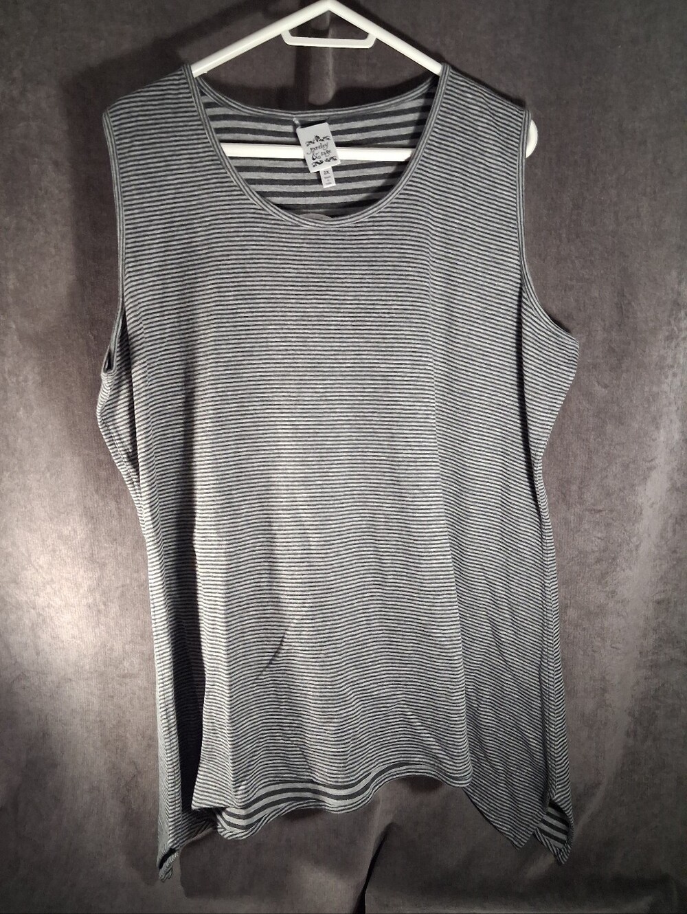 Parsley & Sage Grey + Charcoal Striped Reversible Asymetrical Hem Tank Top NWT